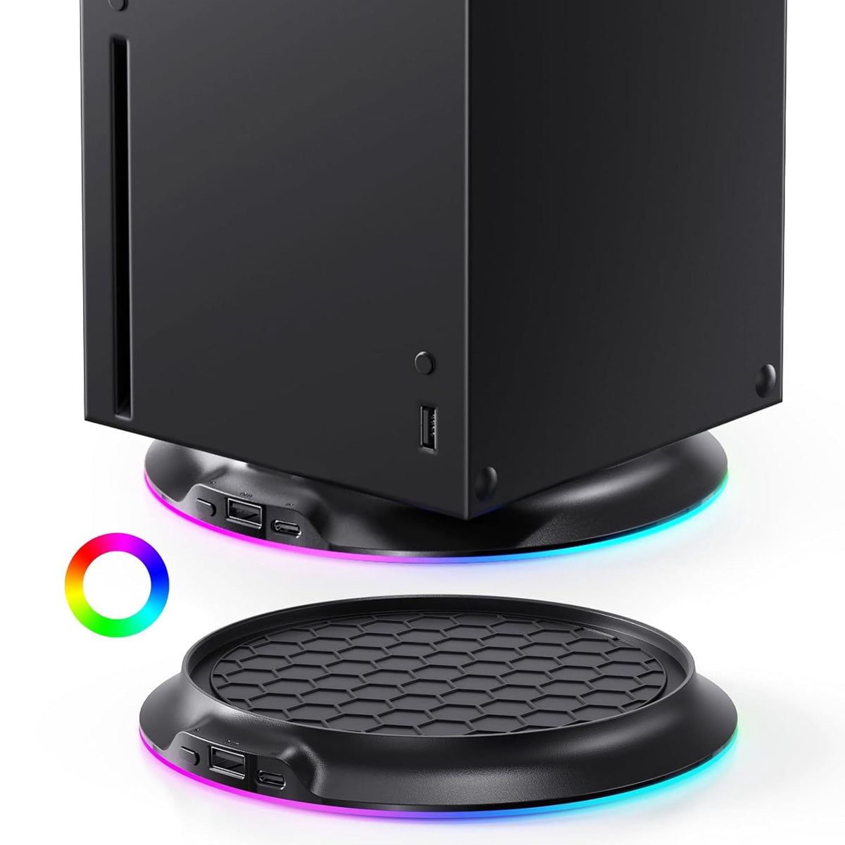 Prociv Gaming Vertical Stand for Xbox Series X, RGB Cooling Stand Compatible with Xbox Series X Digital Edition & Disc Drive Edition, USB Ports(Black)