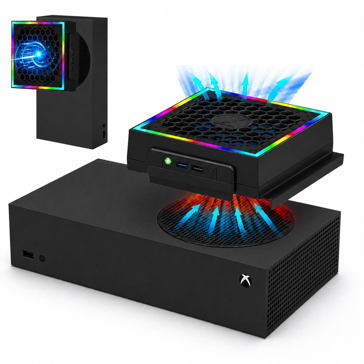 Mute Cooling Fan for Xbox Series S, High Speed RGB Fan Cooler System for Xbox Series S Console, 3 Adjustable Fan Speed, Low Noise, Fits Horizontal or Vertical Placement,Black