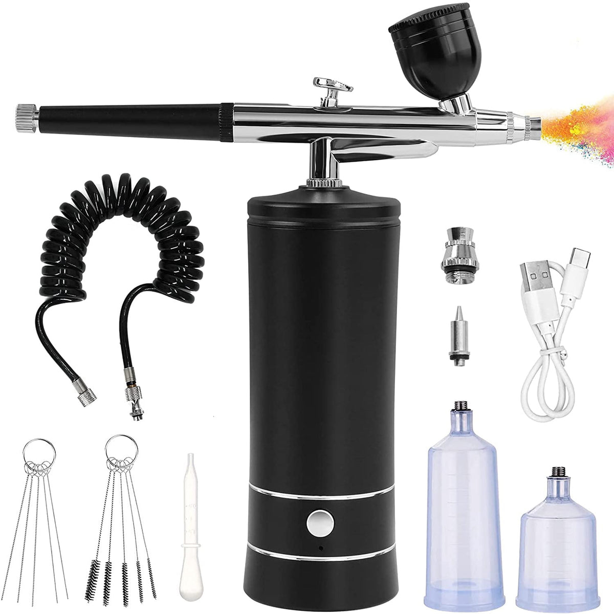 Prociv Airbrush Kit with Compressor, Auto Handheld Airbrush Gun with 0.3mm Tip, Rechargeable, Portable Air Brushes for Painting, Tattoo, Nail Art, Model Coloring, Makeup, Pink