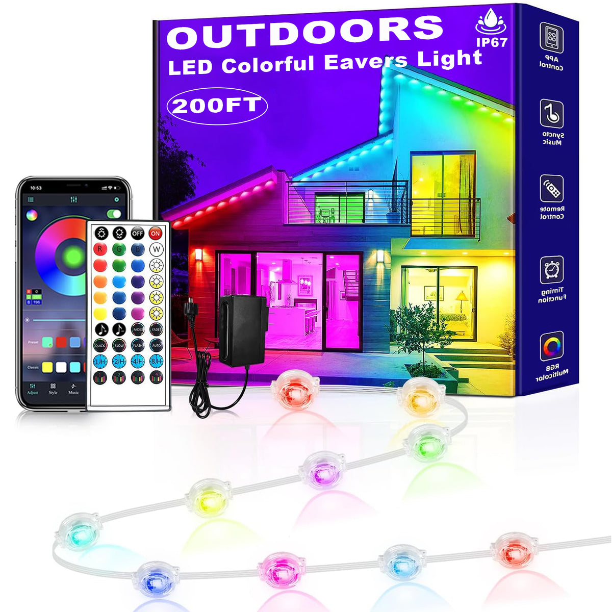 Prociv Permanent Outdoor Lights Waterproof, 200FT 75LEDs Eaves Lights APP & Remote Control, Color Changing Outdoor Lights with DIY Modes for for Party, Daily, Halloween, Christmas, Garden