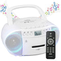 Prociv CD Player Boombox with Cassette Player, Bluetooth, AM/FM Radio,Stereo Sound with Remote Control,AUX/USB Drive,Tape Recording,AC/DC Powered,Headphone Jack,LCD Display for Home,Senior,Child, Whi