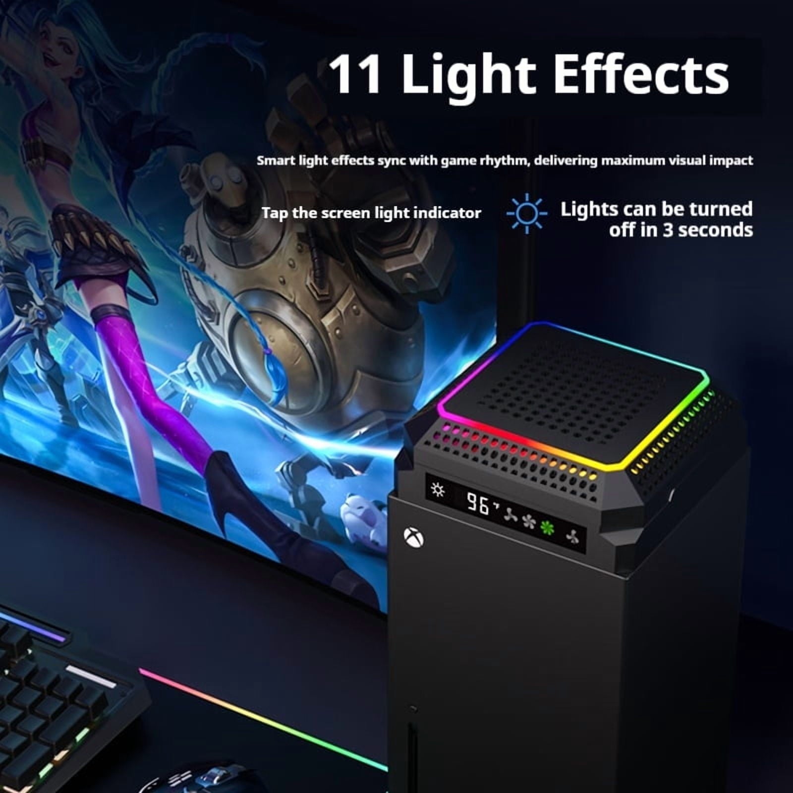 Auto Cooling Fan for Xbox Series X with 11 RGB Light Modes Automatic Fan Speed Adjustable by Temperature with 4 Gears for Xbox Series X Console RGB Lights USB Ports(Black)