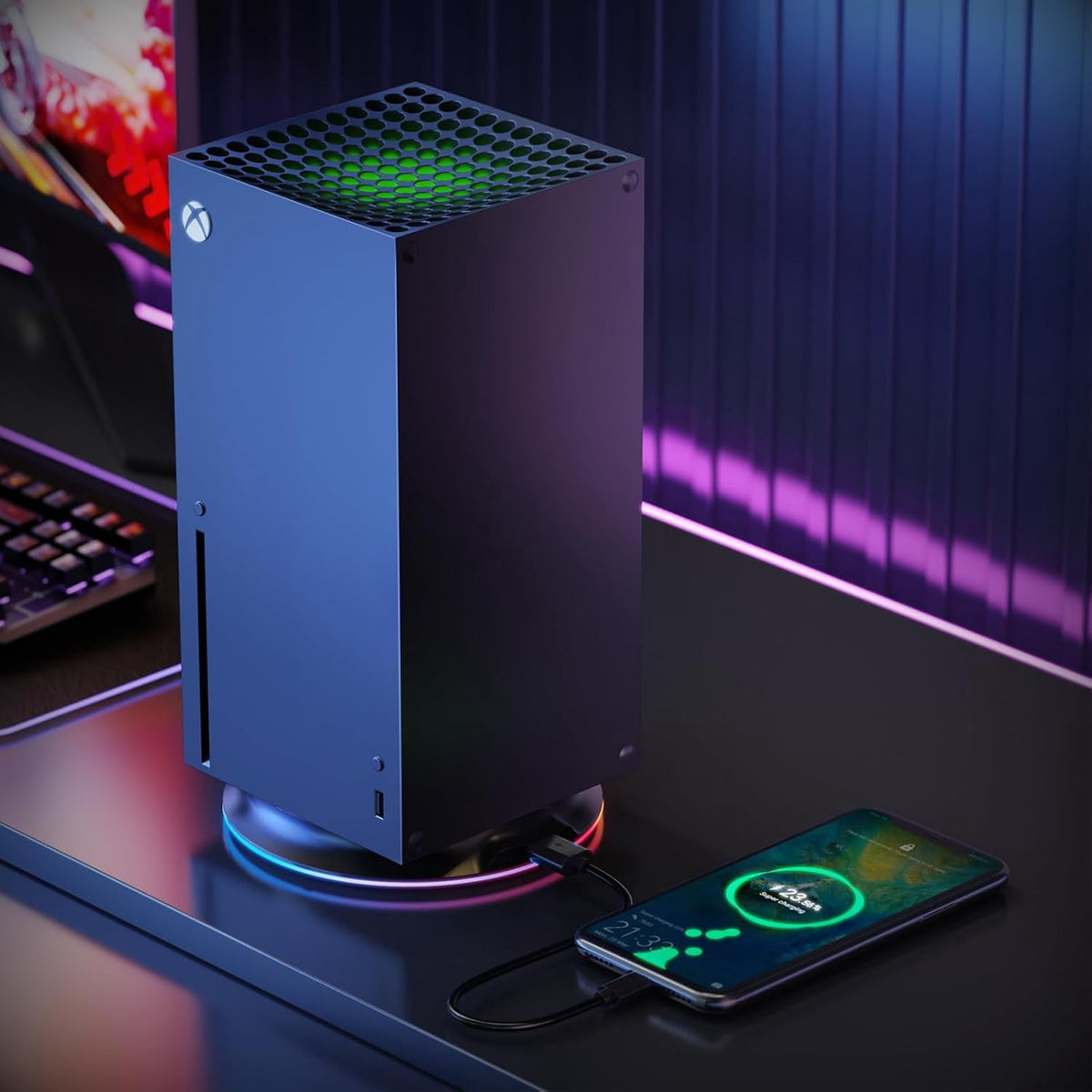 Prociv Gaming Vertical Stand for Xbox Series X, RGB Cooling Stand Compatible with Xbox Series X Digital Edition & Disc Drive Edition, USB Ports(Black)