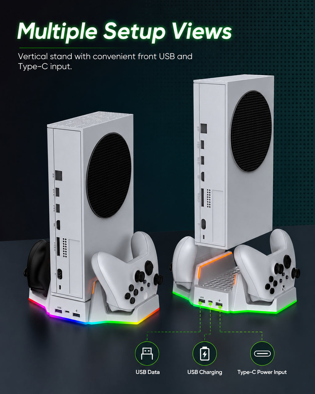 Cooling Stand & Charging Station for Xbox Series S with RGB Light - Dual Controller Charger & Cooler Fan for Xbox Series S Accessories with 2*1400mAH Batteries