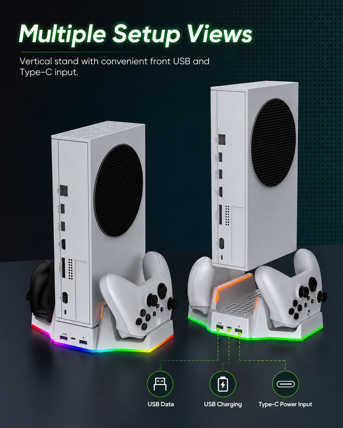 Cooling Stand & Charging Station for Xbox Series S with RGB Light - Dual Controller Charger & Cooler Fan for Xbox Series S Accessories with 2*1400mAH Batteries