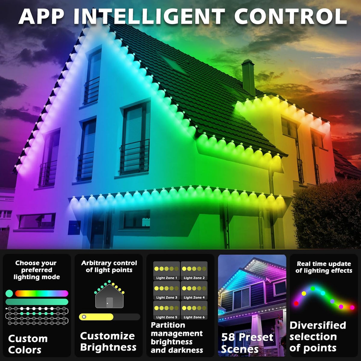 Prociv Permanent Outdoor Lights Waterproof, 50FT 50LEDs Eaves Lights APP & Remote Control, Color Changing Outdoor Lights with DIY Modes for for Party, Daily, Halloween, Christmas, Garden