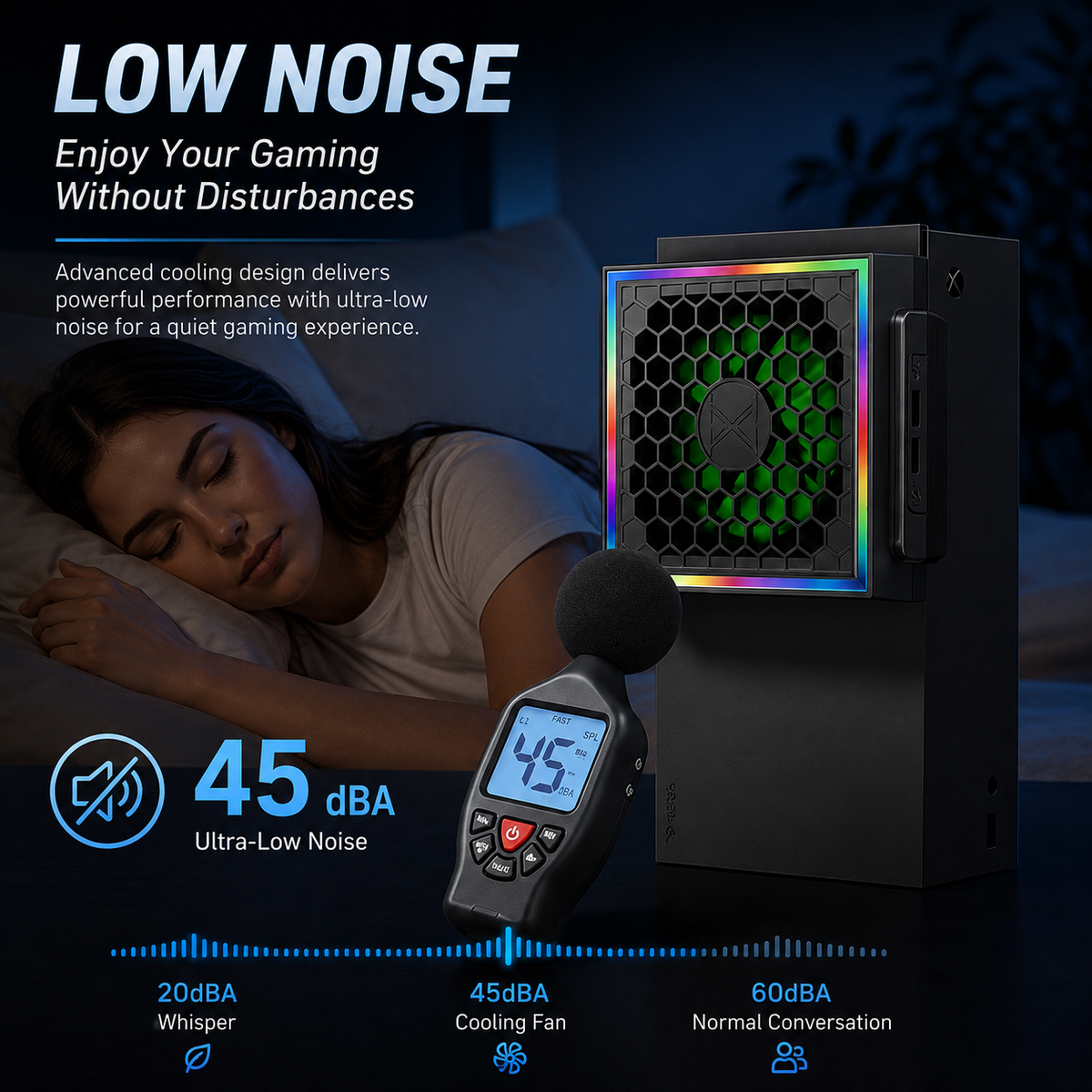 Mute Cooling Fan for Xbox Series S, High Speed RGB Fan Cooler System for Xbox Series S Console, 3 Adjustable Fan Speed, Low Noise, Fits Horizontal or Vertical Placement,Black
