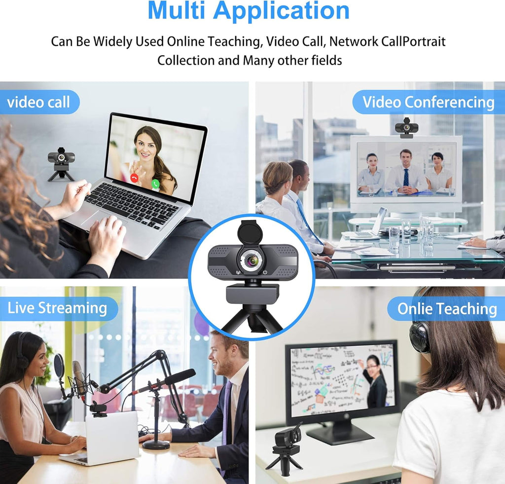 Webcam with Microphone for Desktop 1080P HD USB Webcam for PC Desktop & Laptop with Privacy Cover&Webcam Tripod Plug and Play for Conferencing and Video Calling