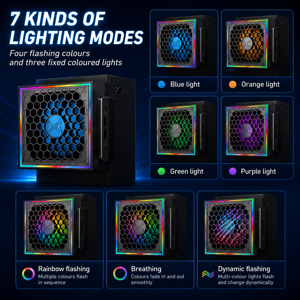 Mute Cooling Fan for Xbox Series S, High Speed RGB Fan Cooler System for Xbox Series S Console, 3 Adjustable Fan Speed, Low Noise, Fits Horizontal or Vertical Placement,Black