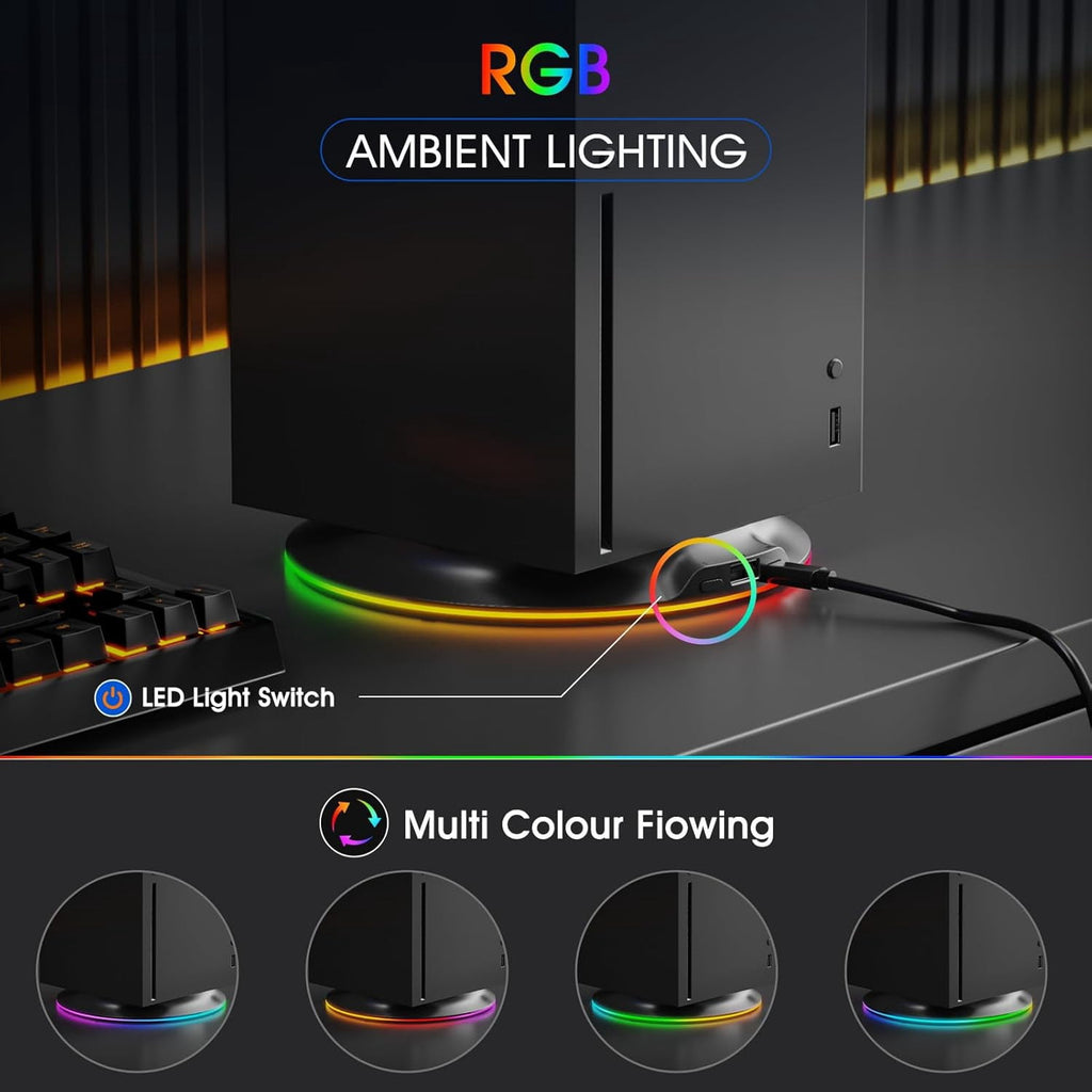 Prociv Gaming Vertical Stand for Xbox Series X, RGB Cooling Stand Compatible with Xbox Series X Digital Edition & Disc Drive Edition, USB Ports(Black)