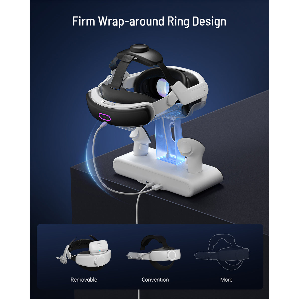 VR Charging Dock for Meta Quest 3/Quest 3S, Fast Charging Station with RGB 2 Rechargeable Batteries for Oculus Quest 3 Accessories, VR Headset Holder Stand & Controller Mount