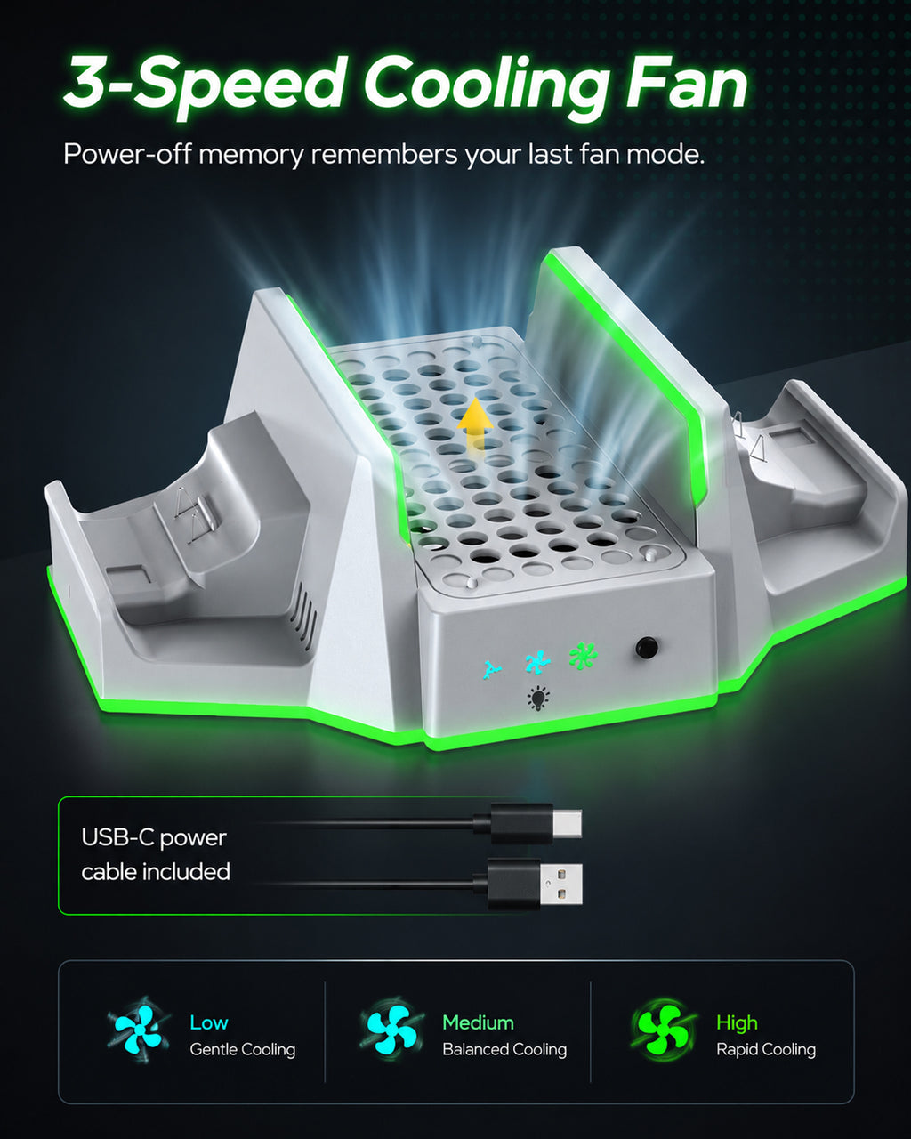 Cooling Stand & Charging Station for Xbox Series S with RGB Light - Dual Controller Charger & Cooler Fan for Xbox Series S Accessories with 2*1400mAH Batteries