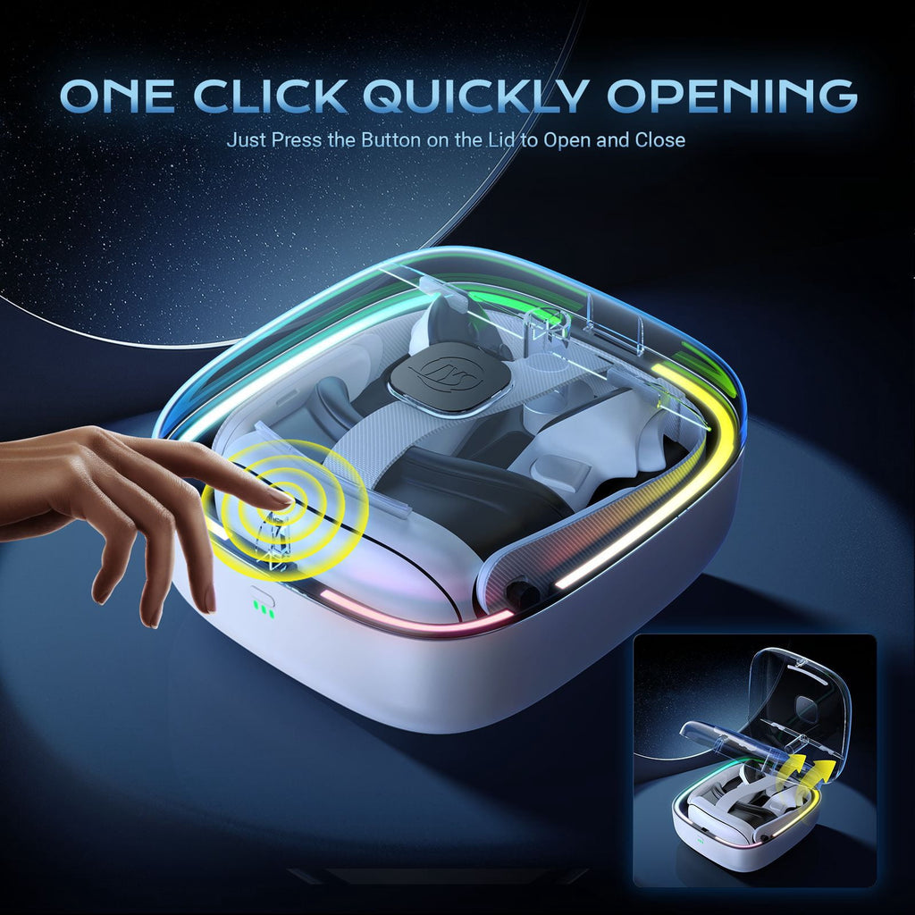 Portable Charging Storage Case for Meta Quest 3/Quest 3S with RGB LED Light, Charging Dock for Quest 3 Accessories, Magnetic Charging Station for Meta Quest 3 VR Headset with 2 Batteries