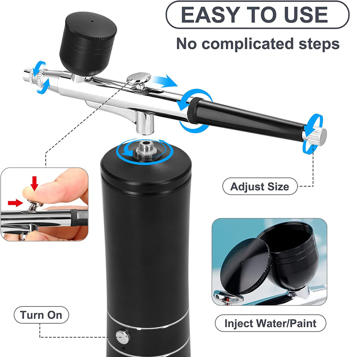 Prociv Airbrush Kit with Compressor, Auto Handheld Airbrush Gun with 0.3mm Tip, Rechargeable, Portable Air Brushes for Painting, Tattoo, Nail Art, Model Coloring, Makeup, Pink