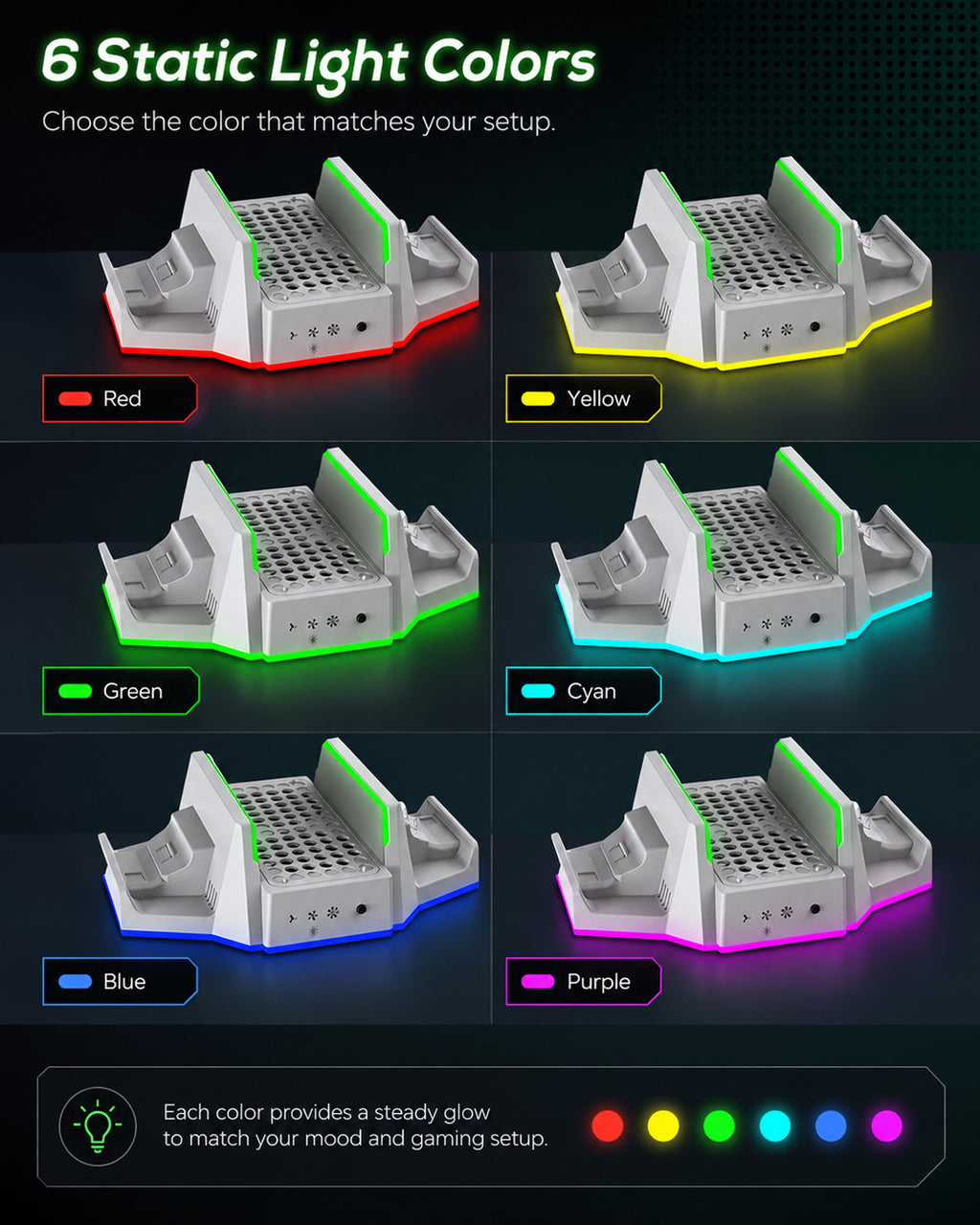 Cooling Stand & Charging Station for Xbox Series S with RGB Light - Dual Controller Charger & Cooler Fan for Xbox Series S Accessories with 2*1400mAH Batteries