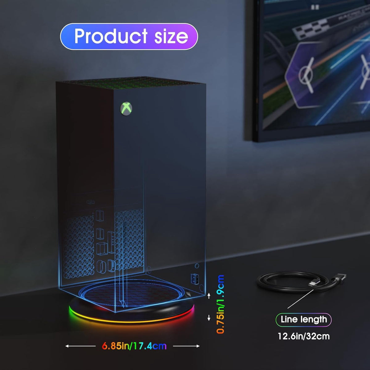 Prociv Gaming Vertical Stand for Xbox Series X, RGB Cooling Stand Compatible with Xbox Series X Digital Edition & Disc Drive Edition, USB Ports(Black)