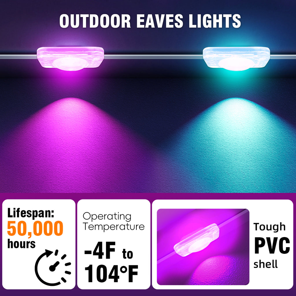 Permanent Outdoor Lights 150ft, Christmas Outdoor Lights Smart RGB+IC App Control with 48 LEDs, LED Eaves Lights IP67 Waterproof, House Roof Outdoor Lighting for Party, Daily, Halloween,Garden