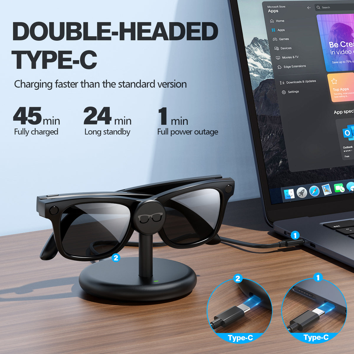 Charging Station for Meta Wayfarer/Skyler/Headliner, Portable Charging Dock Compatible with Oakley Meta HSTN, Travel Charging Stand with Cable, LED Indicator,Black