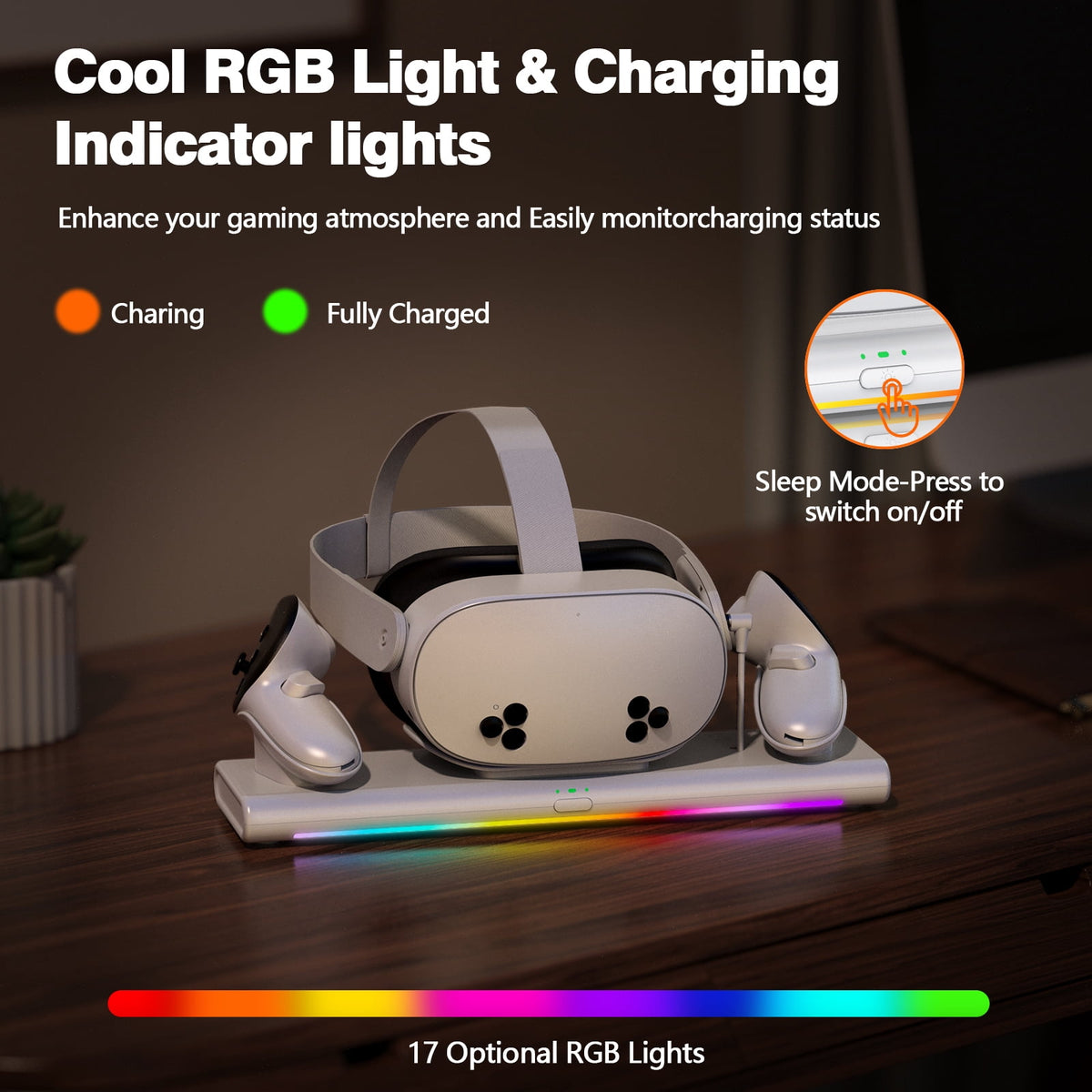 VR Charging Dock for Meta Quest 3S/Quest 3/Quest 2, Magnetic Charging Station for Oculus Quest 3 VR Headset & Controllers, with 2 Rechargeable 2100mAh Batteries, Supports LED Indicator,White