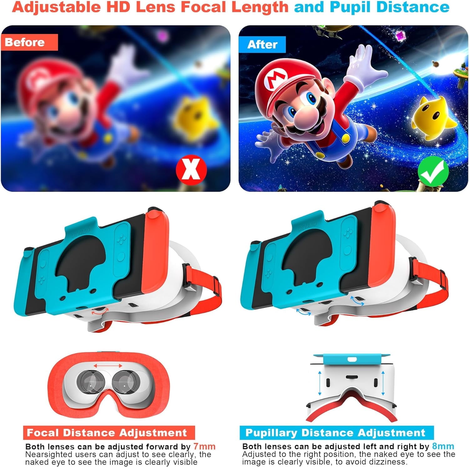 Newest VR Headset for Nintendo Switch & Switch OLED Model 3D VR Glasses with Adjustable Lens for Virtual Reality Gaming Experience Switch VR Labo Goggles Headset for Nintendo Switch(Red White)