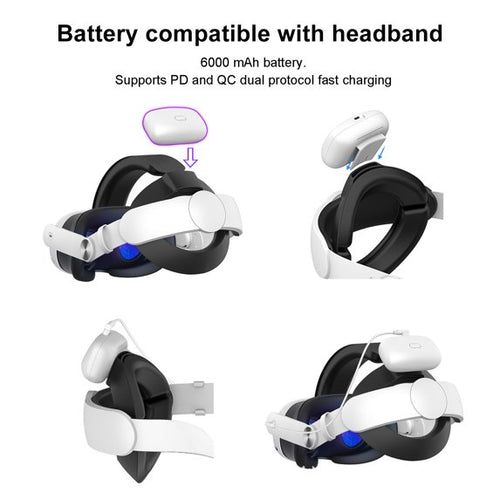 6000mAh Battery Head Strap for Meta Quest 3S, Detachable Battery Headstrap to Extend Playtime, Rechargeable Battery Strap Accessories, Reduced Face Pressure