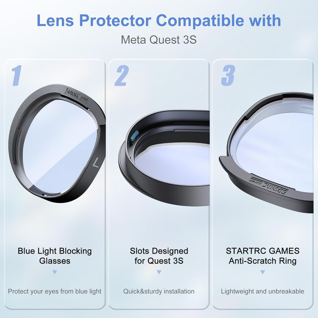Lens Protector Set Compatible with Meta Quest 3S Accessories Soft Lens Protector Cover Glasses Spacer with Blue Light Blocking Glasses for Oculus Quest 3S/Quest 2