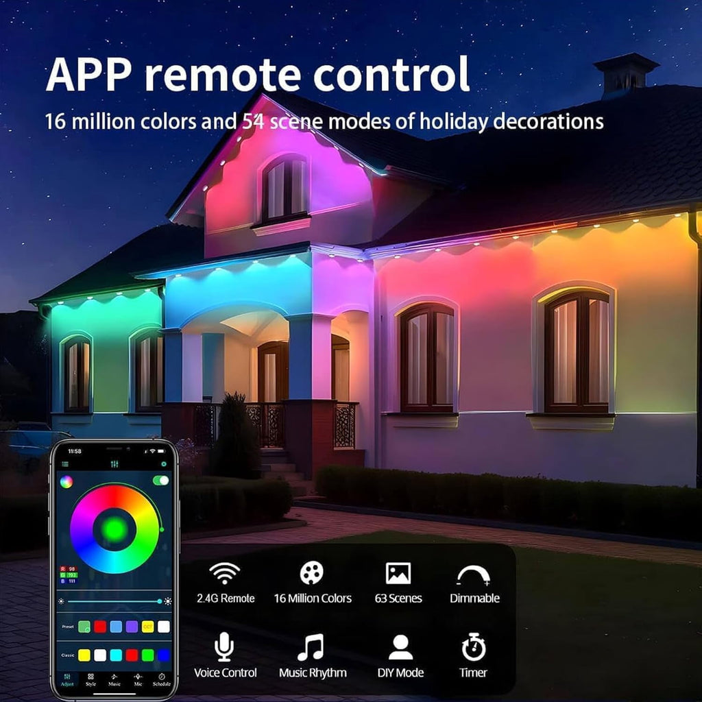 Prociv Permanent Outdoor Lights 150ft Smart RGB App Control Outdoor Lights with 90 LEDs LED Eaves Lights IP67 Waterproof House Roof Outdoor Lighting for Party Daily Halloween Christmas Garden