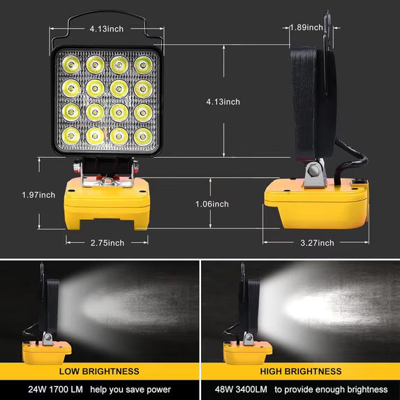 Cordless LED Work Light for Dewalt 20V Max Battery, Flood Lights Battery Light with Low Voltage Protection USB and Type C Output Port LED Light for Job Site/Camping/Power Outage - Only Tool Light