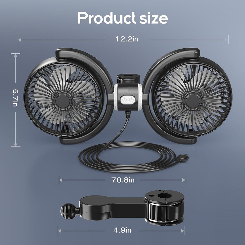 Dual Head Car Fan USB Cooling Fans for Backseat 360° Rotatable Car Seat Headrest Fan for Kids Dog Rear Facing 3-Speed Separate Controlled Car Backseat Fan Air Circulation for Vehicle SUV RV Trunk