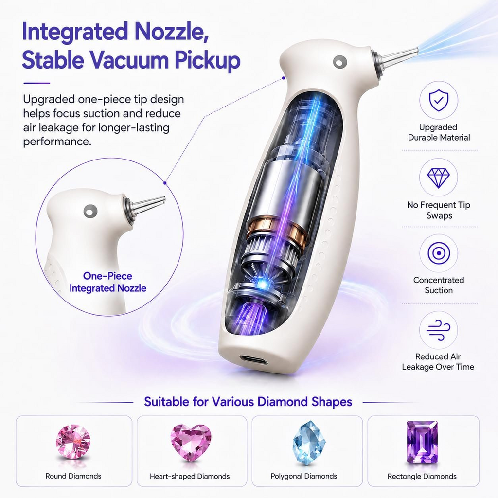 Electric Diamond Painting Pen, Bird-Shaped Diamond Vacuum Art Pen with Warm Light, Wax-Free Pickup, Ergonomic Palm Grip, Integrated Suction Tip, Christmas Gift for Girls,Students,DIY Crafters,White