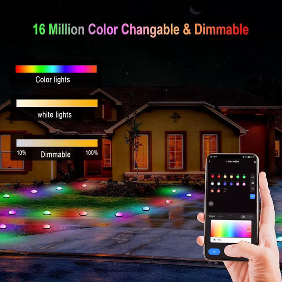 Permanent Outdoor Lights 54FT RGB Christmas Outdoor Lights, 36 LED Ground Lights, IP67 Waterproof Eaves Lights with Remote & App,Color Changing Decorations Lights for Roof Garden Yard