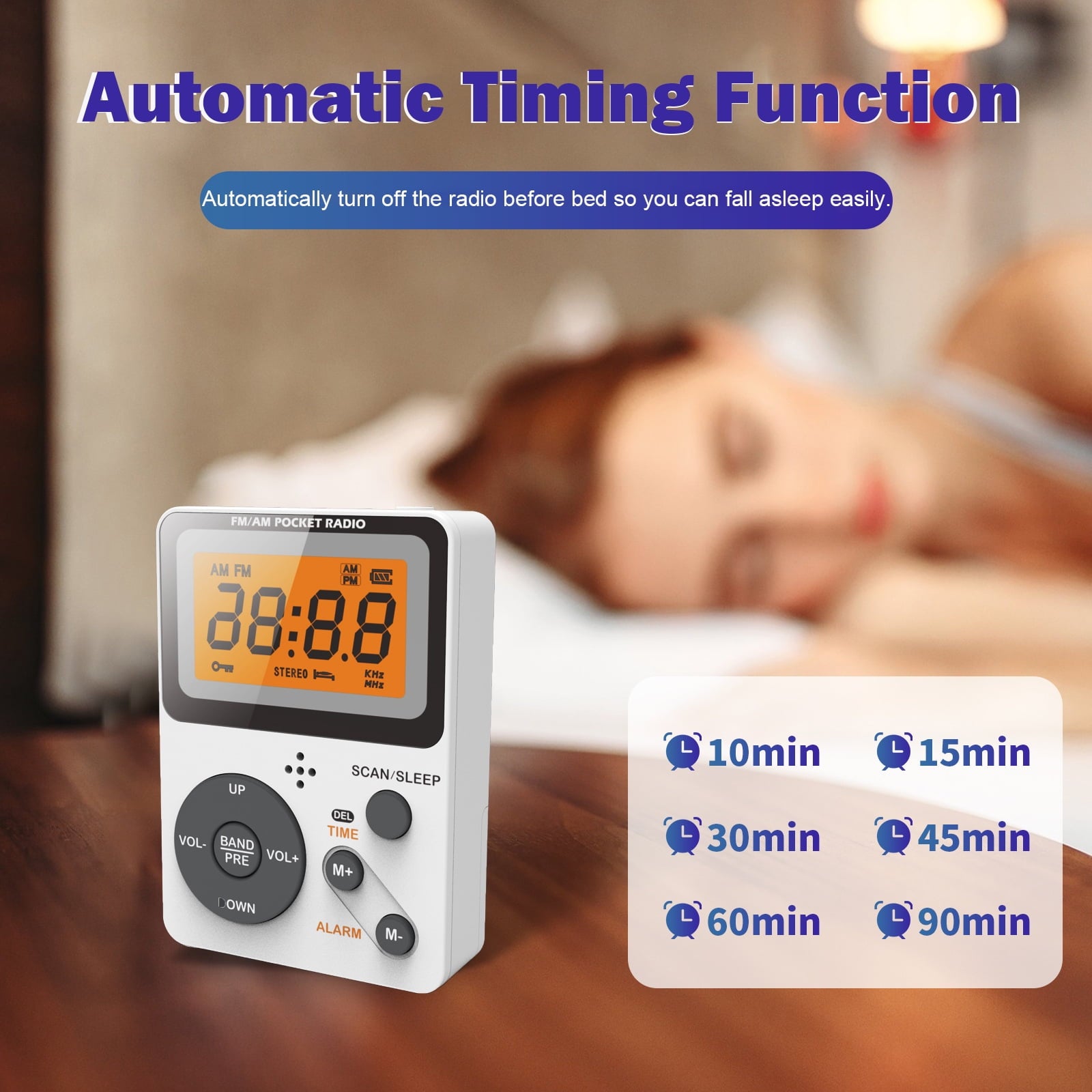 Portable AM FM Radio Personal Pocket Radio with LCD Screen Stereo Earphone Jack Sleep Timer and Alarm Clock for Jogging Walking