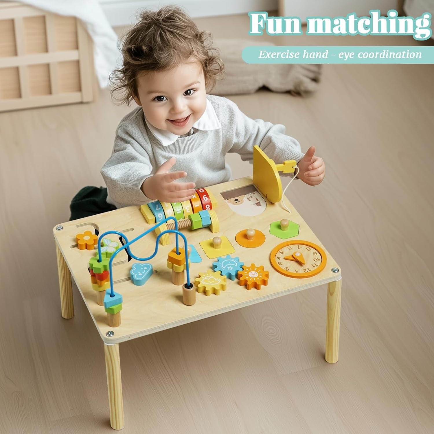 Montessori Activity Table Activity Table for Baby with Shape Sorter Math Game Baby Sensory Toy Learning Toys Standing toys for 1+ year old Kids First Birthday Gift