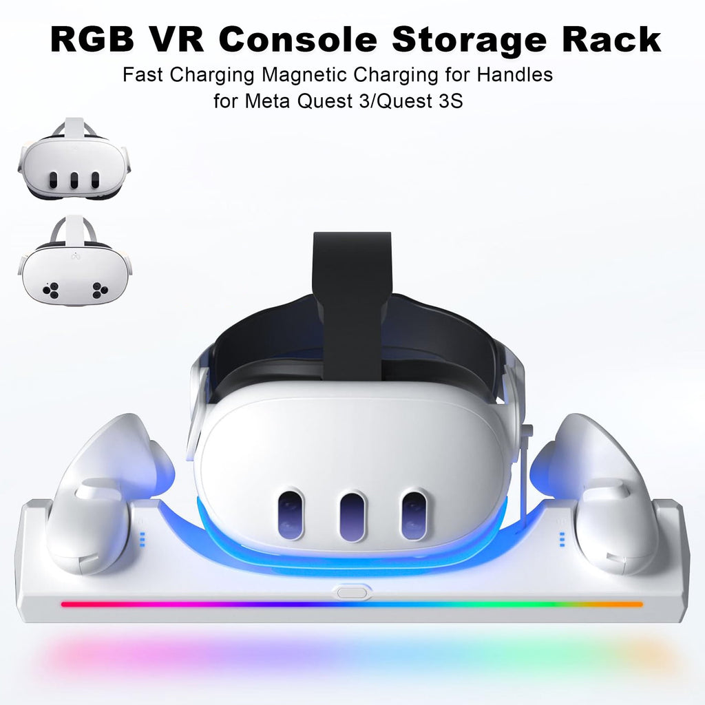Charging Dock for Oculus Quest 3/Quest 3S Magnetic Charging Station for Meta Quest 3 VR Headset & Controllers with 2 Rechargeable 2100mAh Batteries USB-C Charger Supports LED Indicator