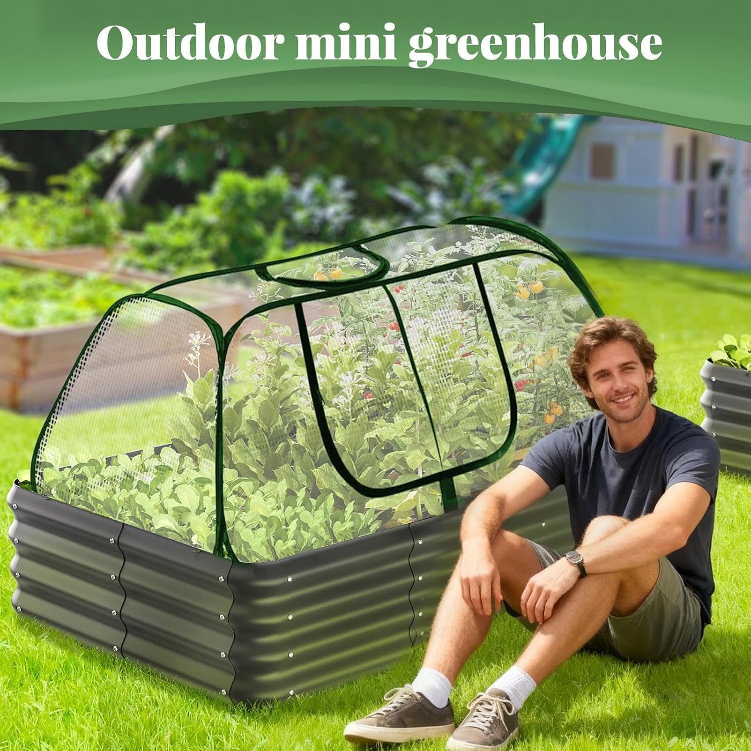 Garden Plant Covers Garden Covers with Roll-up Zipper Door Raised Garden Bed Cover Garden Row Plants Cover Accelerator Greenhouse Cover for Protecting Seedlings Fruits Vegetable Rows