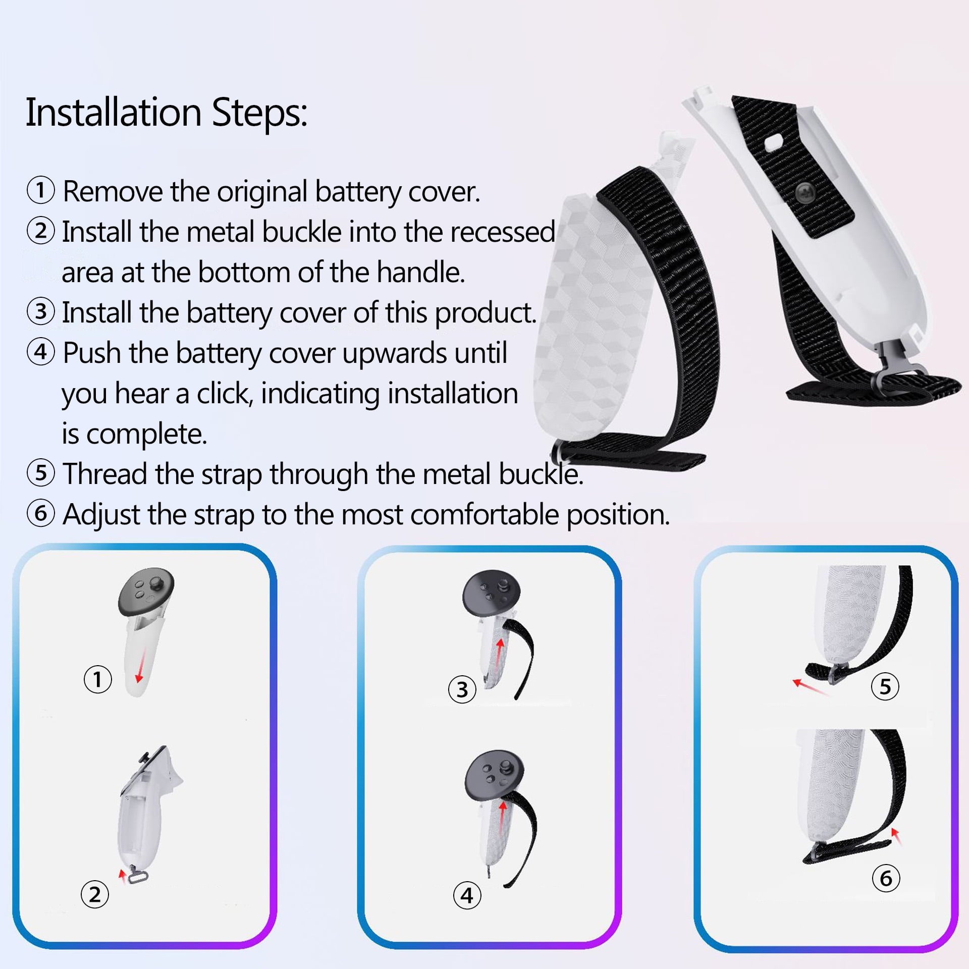 Controller Straps with Adjustable Knuckle Controller Grips Battery Cover Compatible with Meta Quest 3S/Quest 3 Non-Slip Handle Cover Accessories