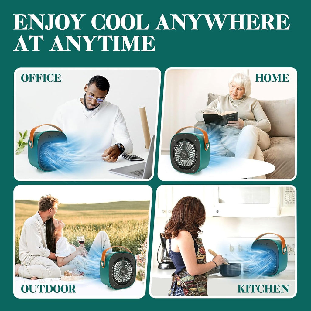 Air Fan Portable Rechargeable Personal Air Cooler Quiet Mini Air Conditioner Fan with 3 Speeds Desk Cooling Fan for Bedroom Car Home Camping Travel and Office