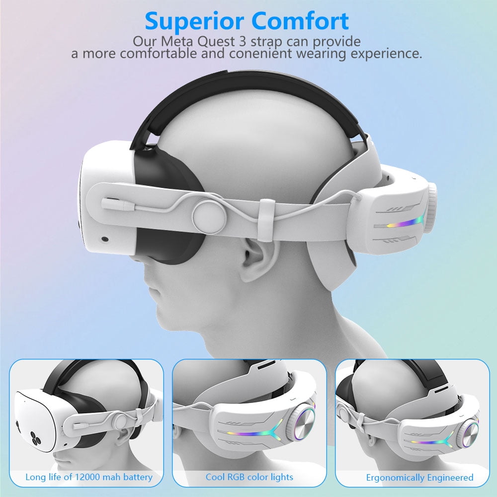 Head Strap Battery for Meta Quest 3S 12000mAh Replacement Rechargeable Headstrap for Oculus Quest RGB Head Strap Fast Charging Adjustable Battery Pack Headset Accessories Enhanced Comfort