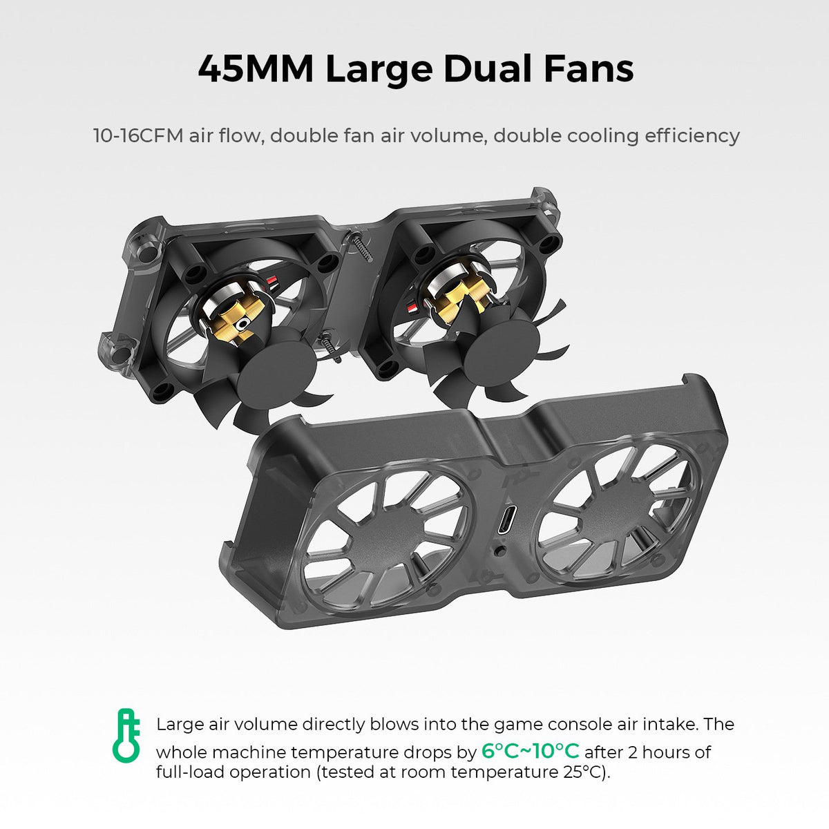 Dual Cooling Fan for Steam Deck/ROG Ally X/Legion Go, Portable Fan Cooler with 3 Adjustable Speed, USB-C Powered Game Console Cooler