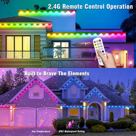 Permanent Outdoor Lights, 150FT RGBIC Smart Eaves Lights with App/Remote Control, Christmas Lights Outdoor IP67 Waterproof String Lights for Halloween Party House Roof Garden