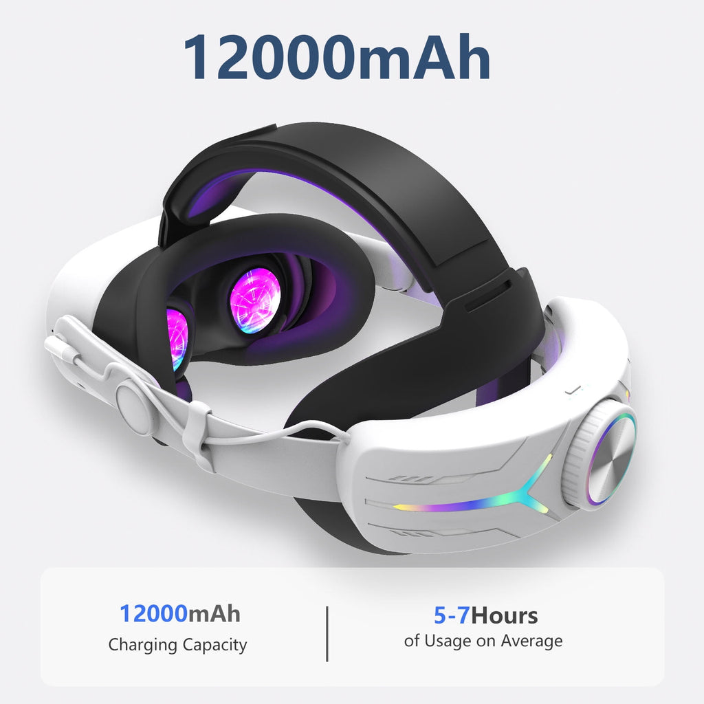 Head Strap Battery for Meta Quest 3S 12000mAh Replacement Rechargeable Headstrap for Oculus Quest RGB Head Strap Fast Charging Adjustable Battery Pack Headset Accessories Enhanced Comfort