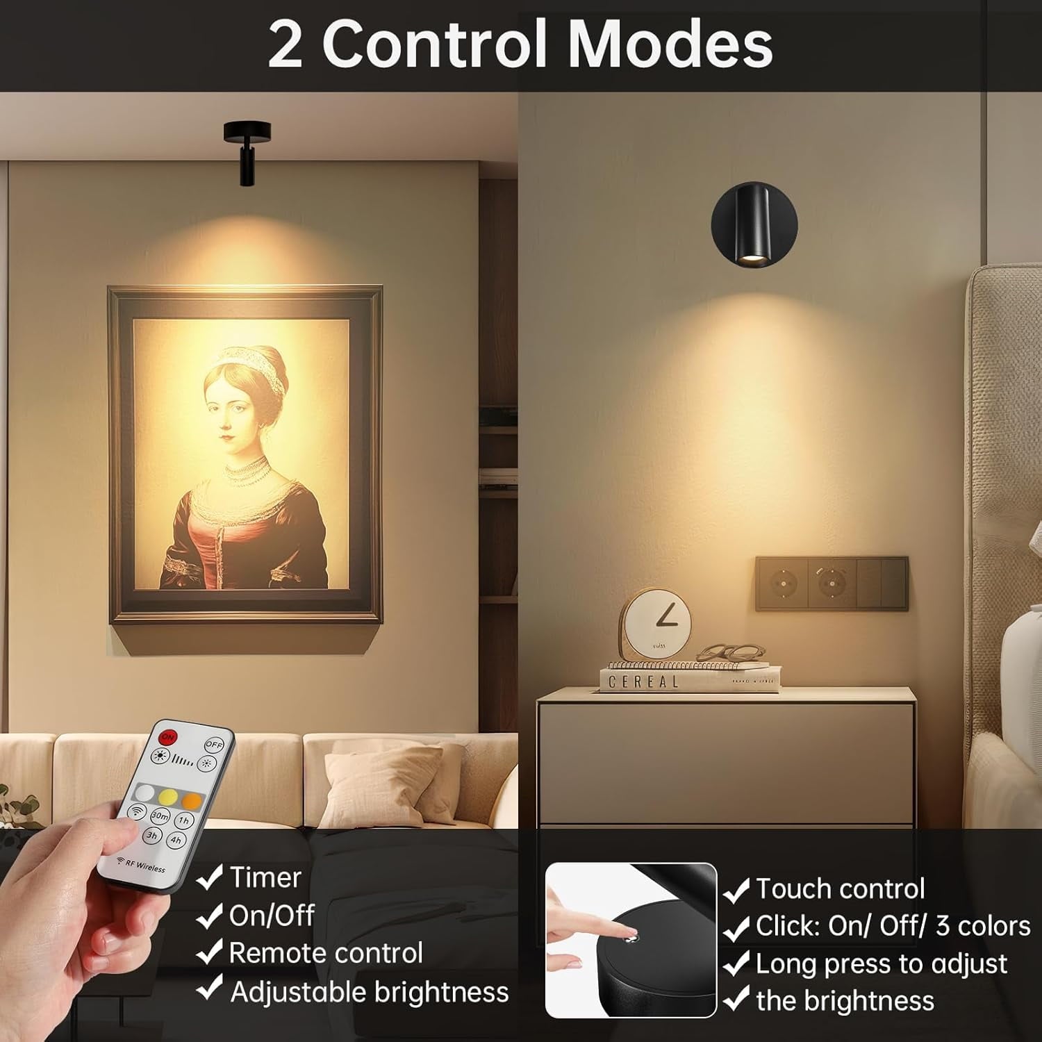 Wireless Led Spotlight Indoor Rechargeable Uplighting Indoor with Remote Dimmable 350° Rotate Battery Powered Ceiling Spotlight for Artwork Painting Tree Black 1pcs