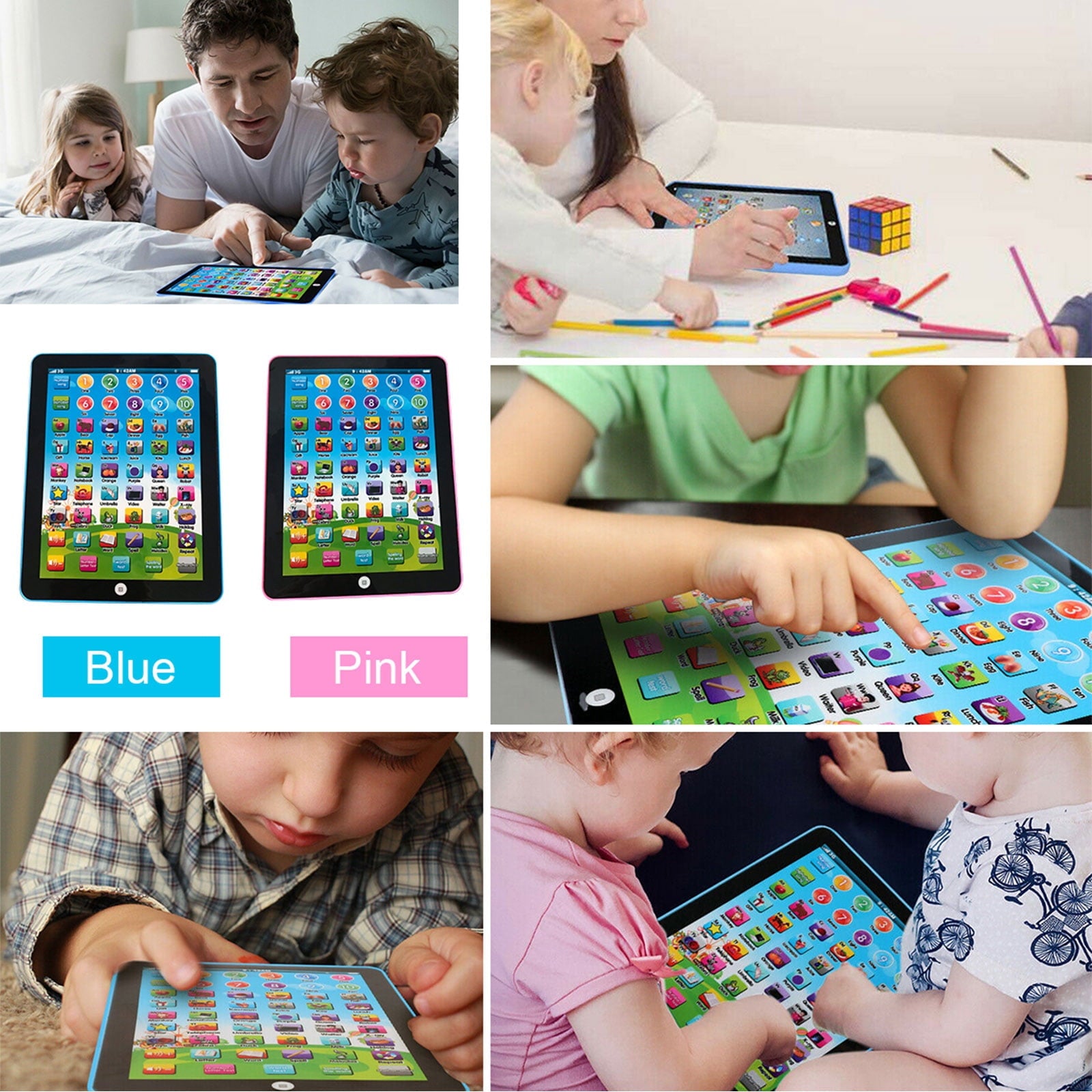 Baby Learning Tablet Educational Mini Pads Toys Touch Learn Toddler Tablet for ABC Numbers Words Gift for Boys Girls Aged 1-6 Year Old Kids Pink
