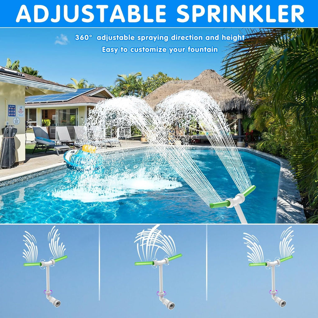 Pool Fountain Luminous Double Spray Spa and Swimming Pool Waterfall Fountain for Above Ground/Inground Pools Adjustable Nozzle Outdoor Garden Sprinkler Fountain Cooler