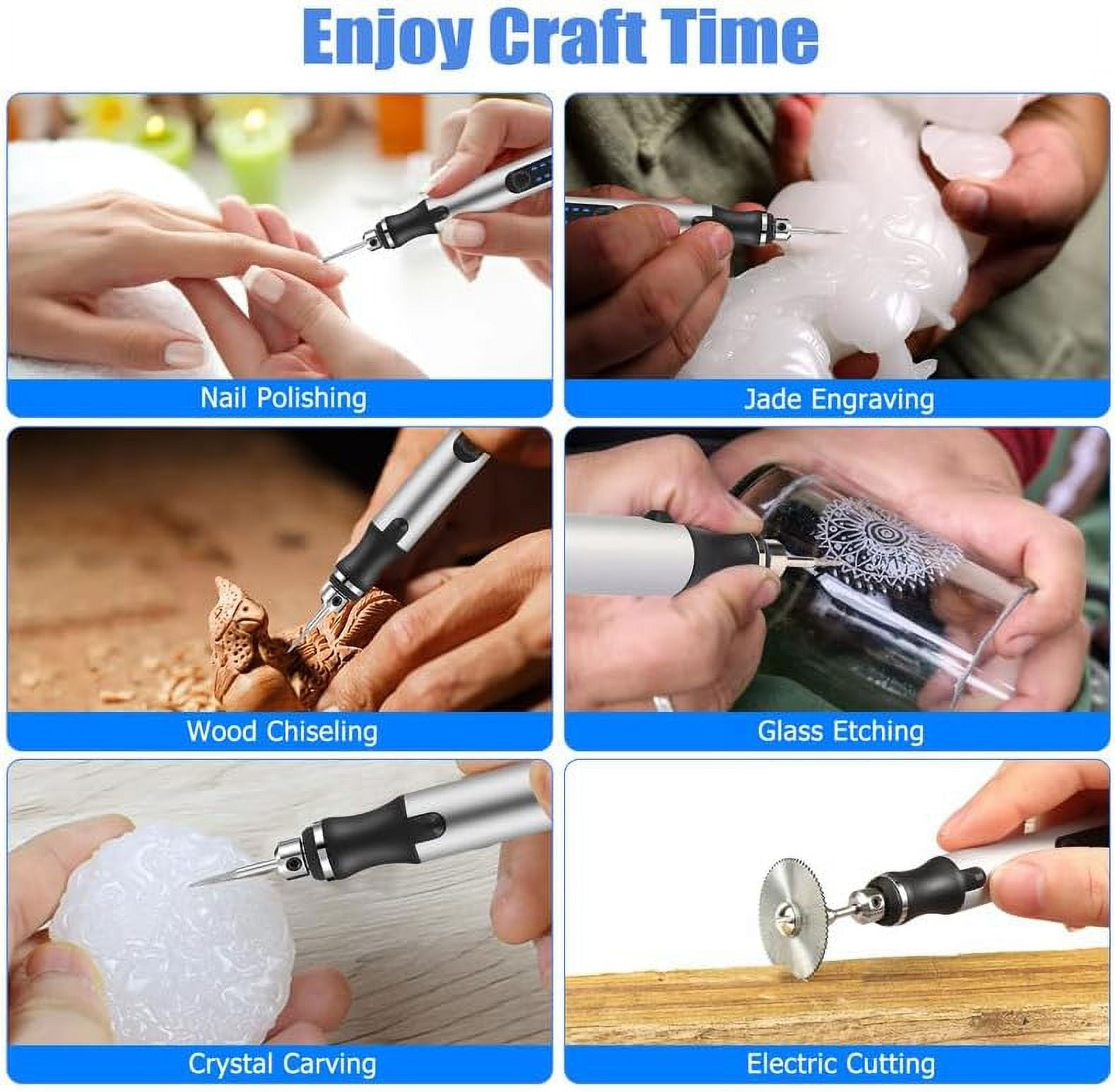 Wiher Electric Engraving Pen Kit with 42 Bits Mini Electric DIY Engraver Cordless Rotary Tools Portable Engraving Tool for Jewelry Wood Metal Stone Plastic Glass Etching (Silver)
