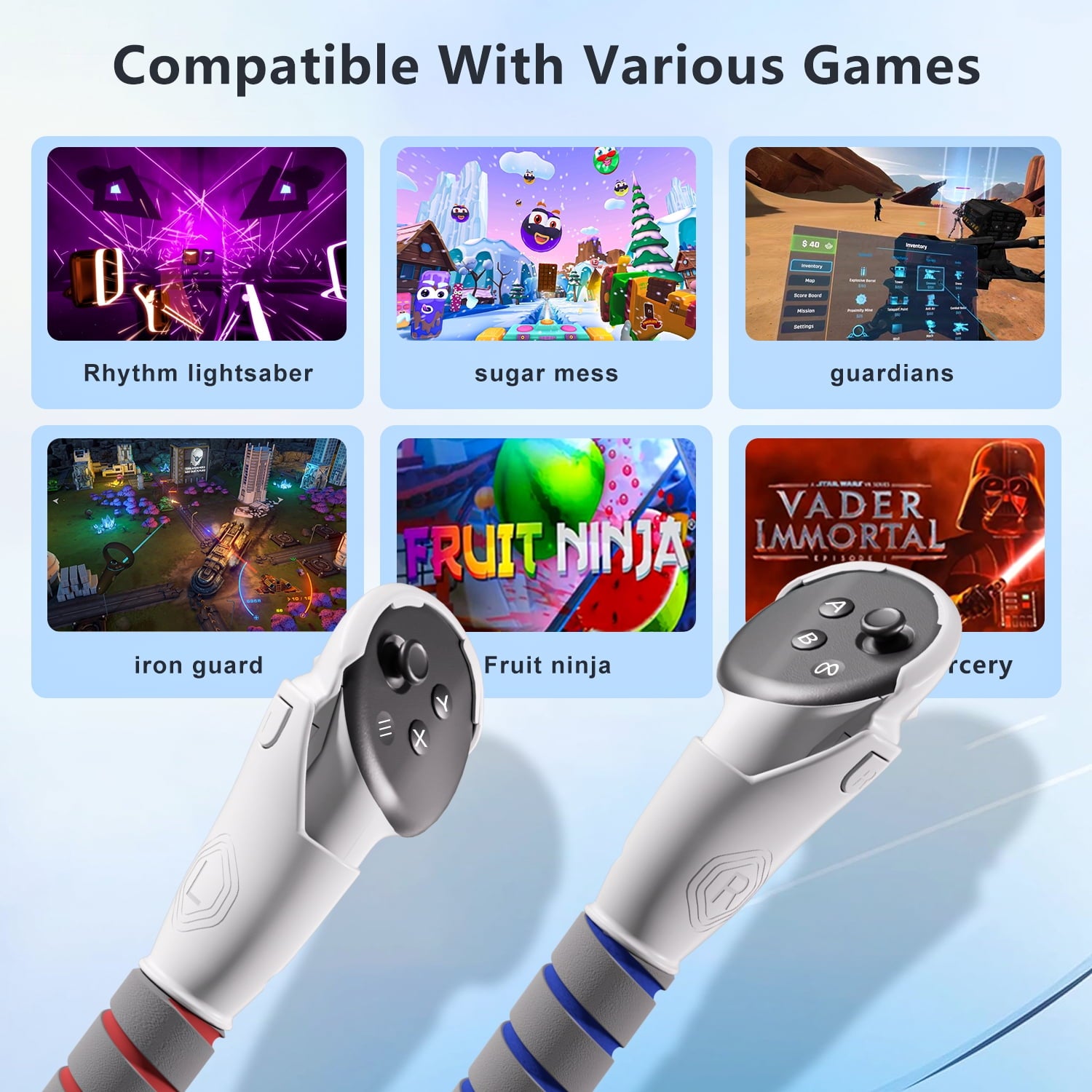 VR Accessories Handle Attachments for Meta/Oculus Quest 2/3/3S Dual Handles and Long Stick Handle Extension Grips to Play Multiple VR Games Gorilla Tag Long Arms Grips Beat Saber Golf Club Baseball