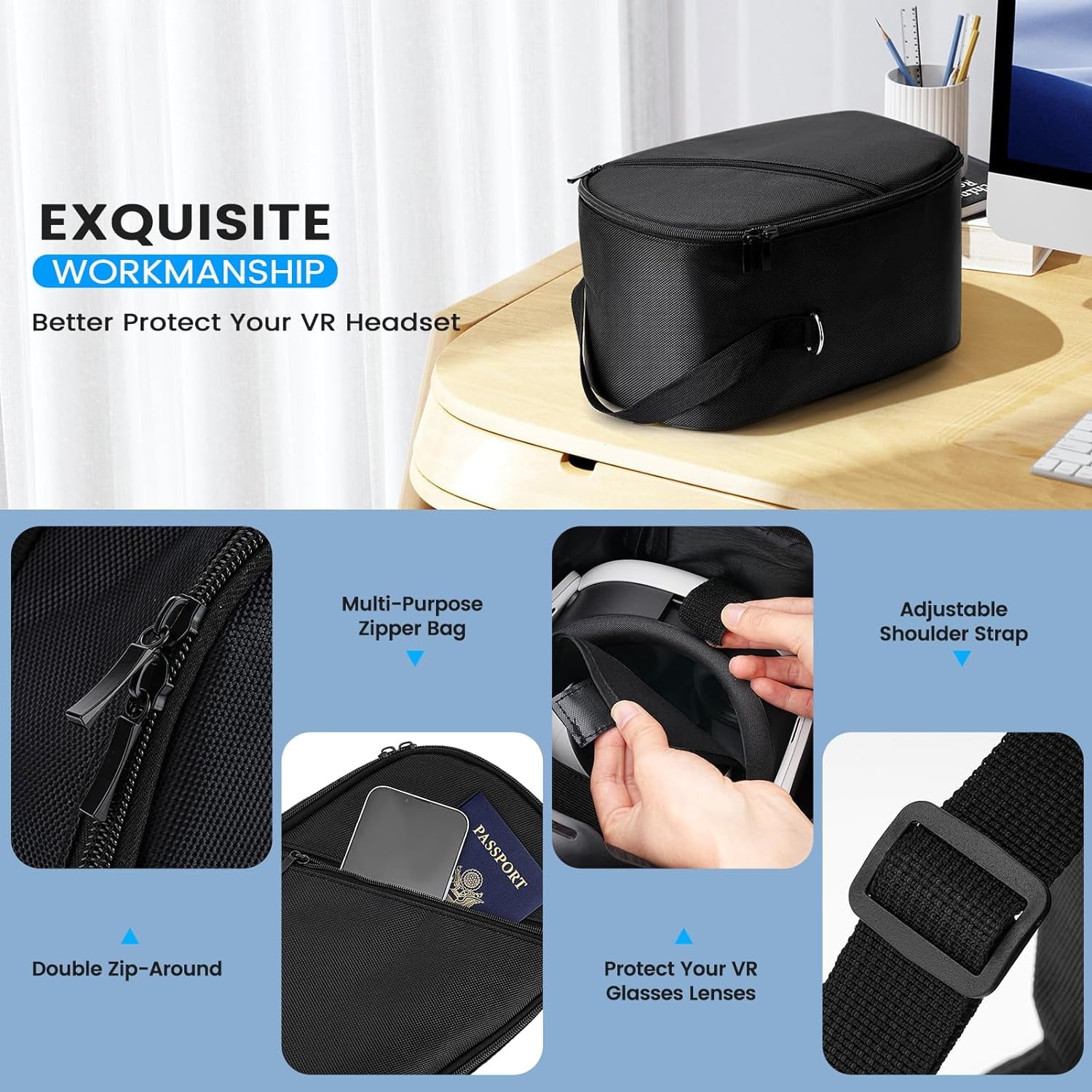 Carrying Case Compatible with Apple Vision Pro/Meta Quest 3/Oculus Quest 2/Quest Pro/VR Elite Strap&Accessories VR Headset Travel Storage Backpack for Travel and Home Storage