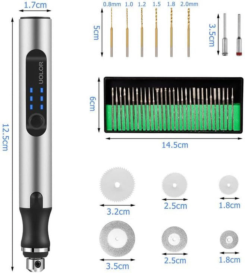 Wiher Electric Engraving Pen Kit with 42 Bits Mini Electric DIY Engraver Cordless Rotary Tools Portable Engraving Tool for Jewelry Wood Metal Stone Plastic Glass Etching (Silver)