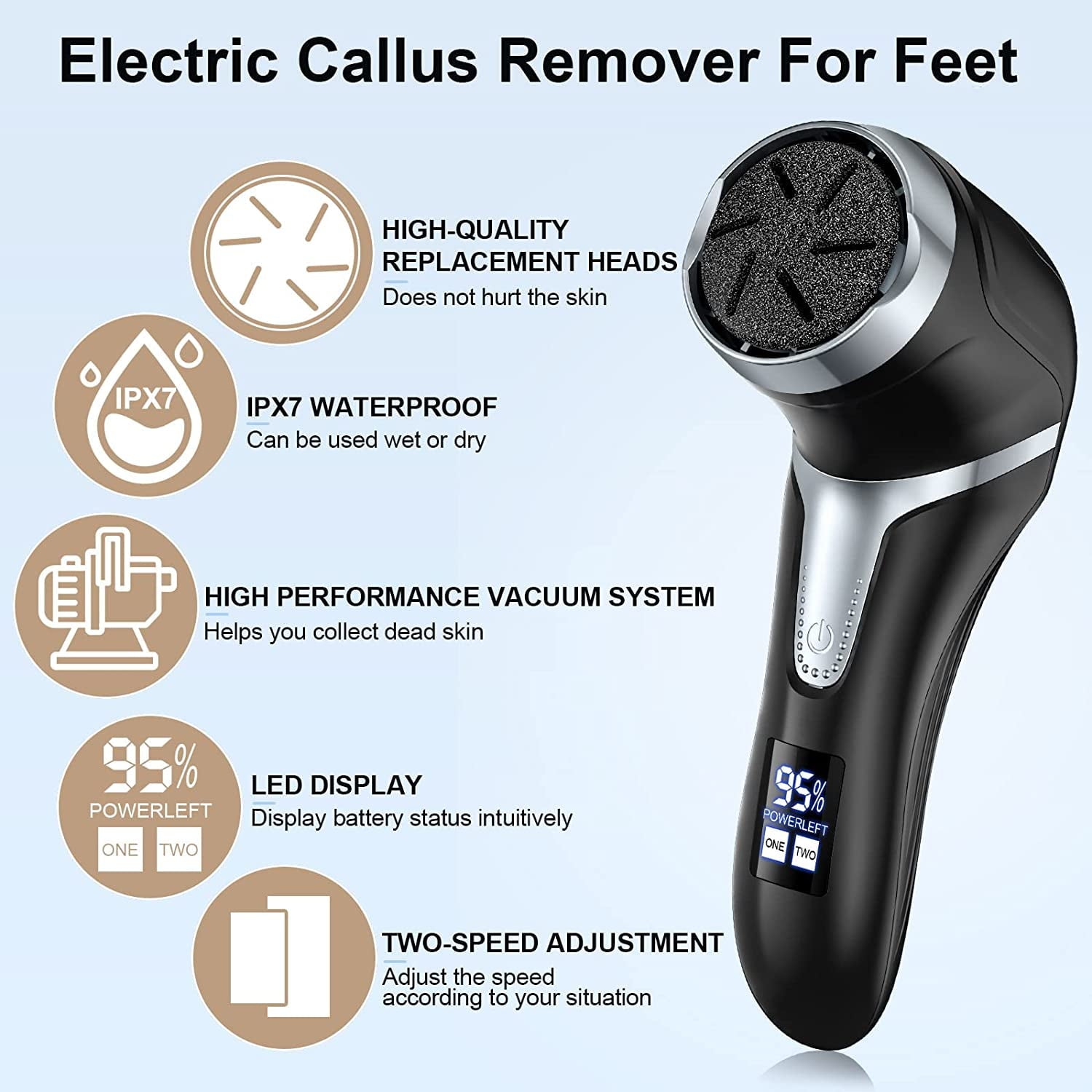 Prociv Electric Foot Callus Remover with Vacuum Cleaner Rechargeable Foot File Dead Skin Remover with 2 Speed 3 Grinding Head LCD Display Professional Kit for Foot Care Black