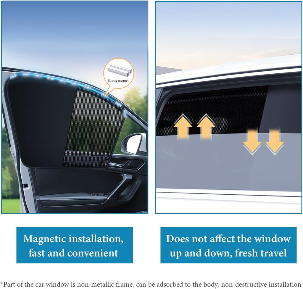 Car Window Covers Magnetic Car Front Side Window Shade 2 Pack Front Seat Side Window Covers with Half Shade Front Window Covers for Driver Double Layer Mesh Sun Block UV Protection Covers